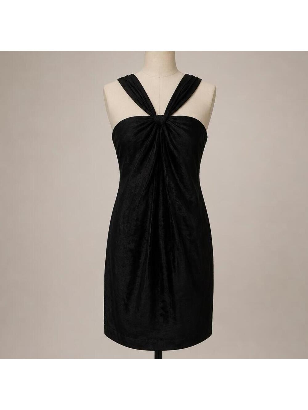 White House Black Market Black Velvet Cocktail Dress with Unique Knot Detail